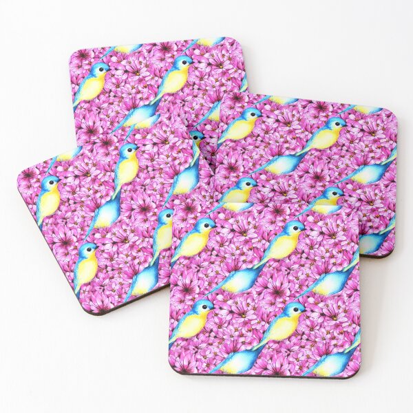 Item preview, Bright Pink Flowers Blue Birds designed and sold by Sweet  Zoe Shop.