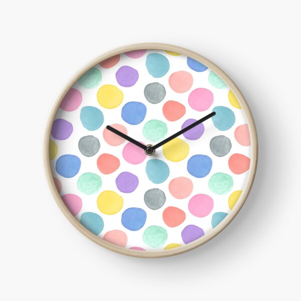 Watercolor Polka Dots on White Clock
