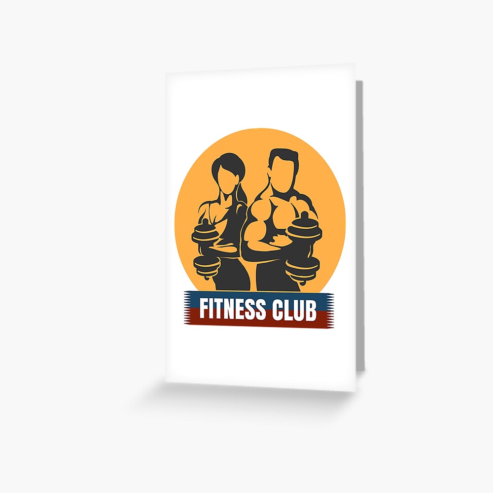 Man And Woman Fitness Club Logo Design Greeting Card By Devaleta Redbubble