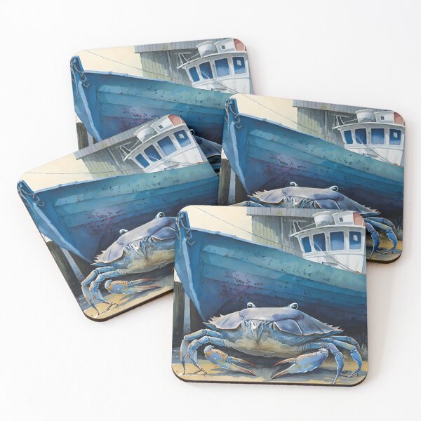 Item preview, Cobalt Beauty: The Striking Blue Crab on a Weathered Boat designed and sold by ThreadofHonor.