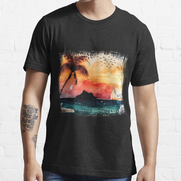 Men Printed T-Shirts Sunset Beach Landscape Fashion Spring Summer Casual  Short Sleeve O-Neck Top 