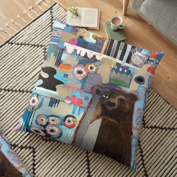 Bear in the Garden Floor Pillow