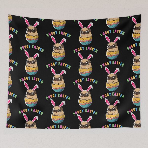 Item preview, Puggy Easter pug hatching from egg with Easter bunny ears,  kawaii chibi puppy with cute little paws and tongue designed and sold by Chardo55.