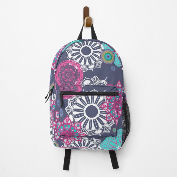 Item preview, Turquoise floral fantasy, pattern with illustration of flowers and geometric shapes in turquoise and pink. designed and sold by Malogue.