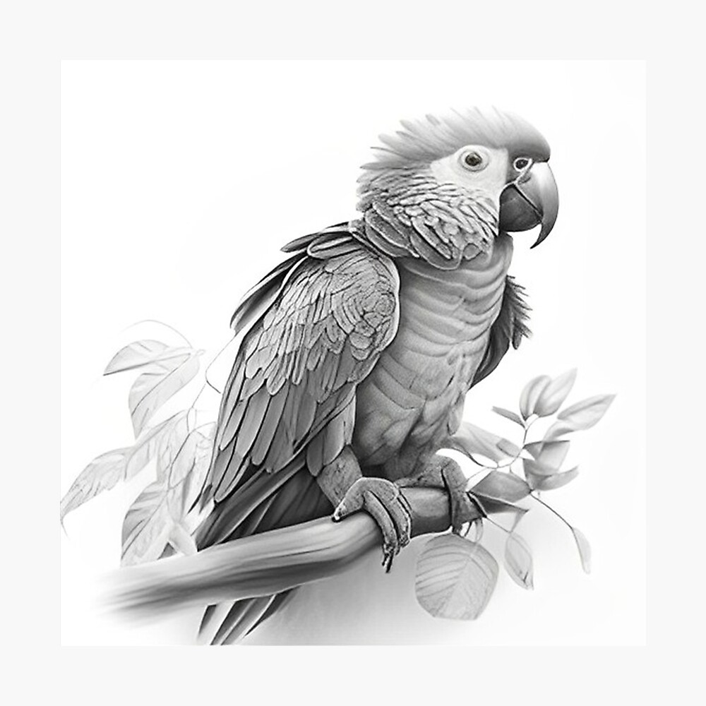 Black and white Parrot pencil drawing