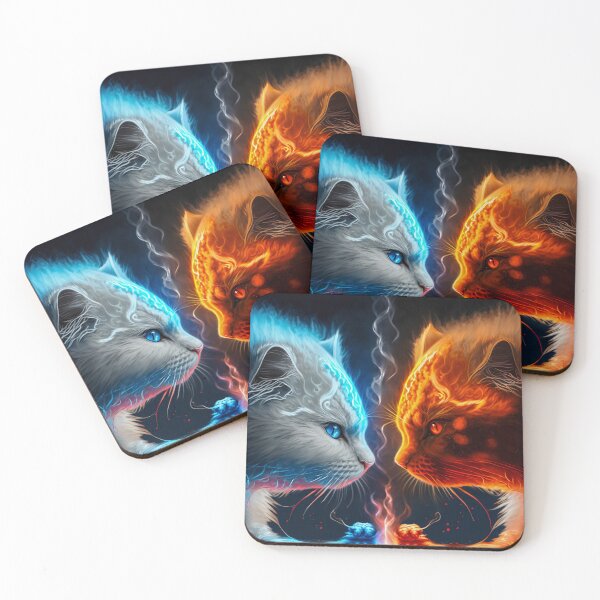 Item preview, cat. animal fighting. Abstract Fire and Ice element against. Heat and Cold concept. designed and sold by ShopThousand.