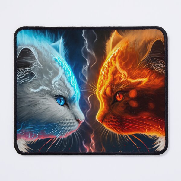 Item preview, cat. animal fighting. Abstract Fire and Ice element against. Heat and Cold concept. designed and sold by ShopThousand.