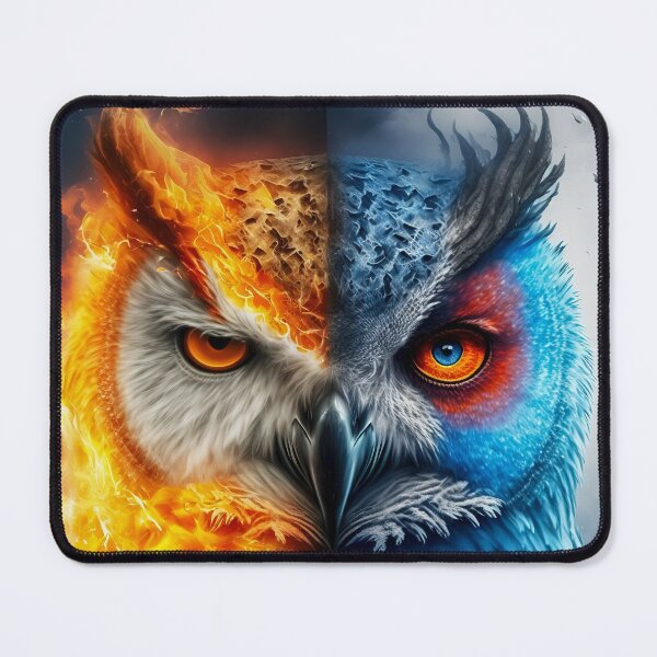 Aperçu de l'œuvre Hibou. combats d'animaux. Élément abstrait de feu et de glace contre. Concept de chaleur et de froid. créée et vendue par ShopThousand.
