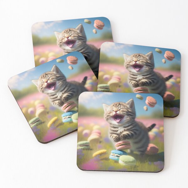 Item preview, Happy kitten in a field of macarons designed and sold by Justsweetdesign.