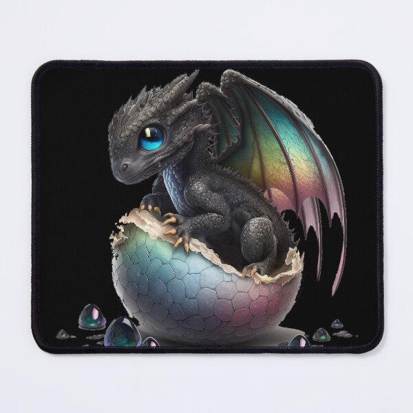 Item preview, Newly Hatched Baby Black Dragon with Tiny Rainbow Wings and Little Horns - Mischievous! designed and sold by Dragonstrom.