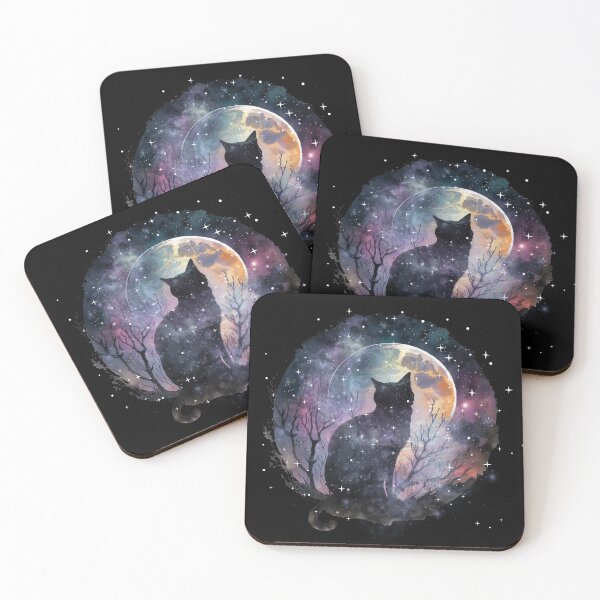 Item preview, Black Cat Galaxy, Moon and Night Sky designed and sold by MamaNeeaDesigns.
