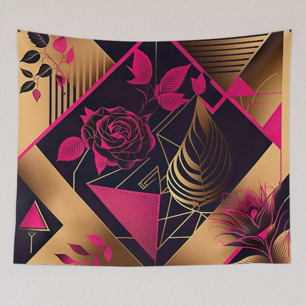Item preview, Retro Fuchsia & Gold tone Memphis Guilloche Khokhloma esc design designed and sold by Vaporboy1994.