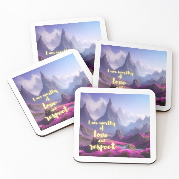 Item preview, I am worthy of love and respect (pink flowers and mountain version) designed and sold by PhotoDesignNZ.