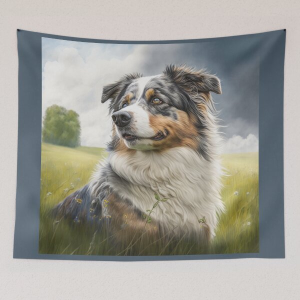 Item preview, Australian Shepherd in a Field of Flowers designed and sold by newnomads-art.