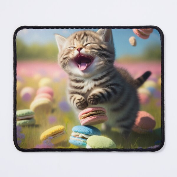 Item preview, Happy kitten in a field of macarons designed and sold by Justsweetdesign.