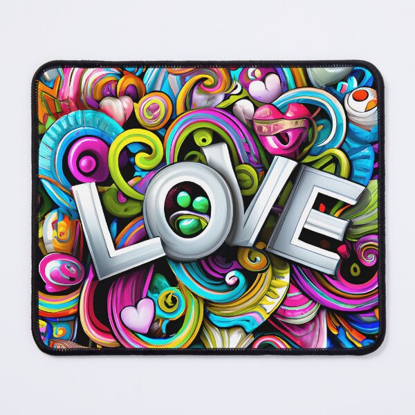 Item preview, the word love surrounded by many colorful objects designed and sold by DesignAtYO.