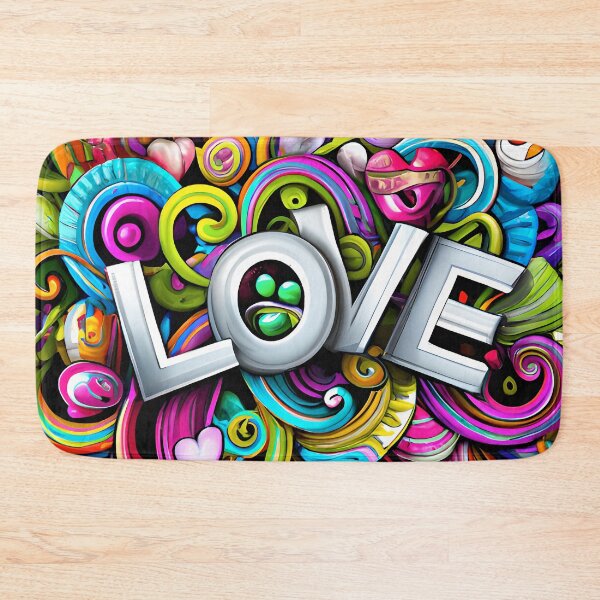 Item preview, the word love surrounded by many colorful objects designed and sold by DesignAtYO.