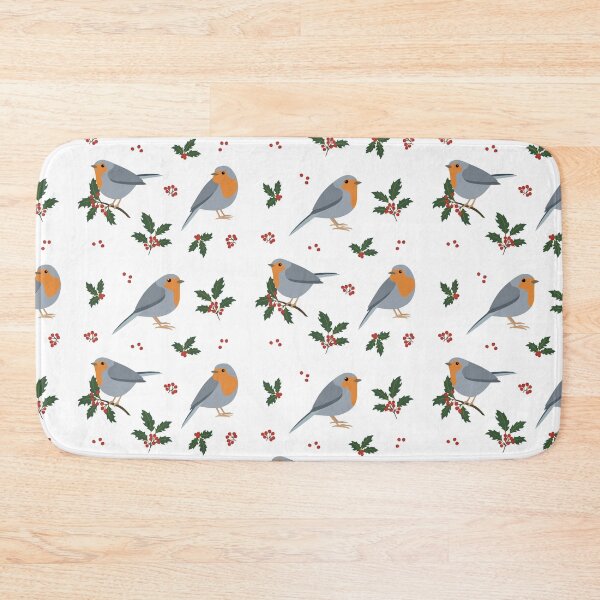 Item preview, Charming European Robin Bird with Holly Berries and Leaves - White designed and sold by Rebeccatiana.nz.