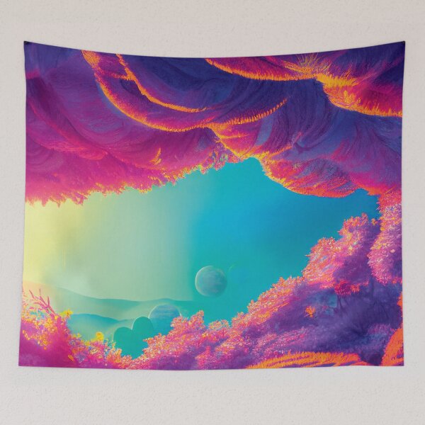 Item preview, a painting of a blue and pink landscape designed and sold by DesignAtYO.