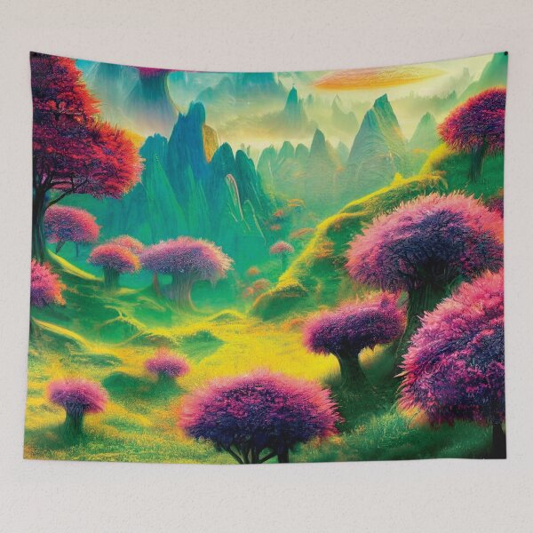 Item preview, a painting of a landscape with trees and mountains designed and sold by DesignAtYO.