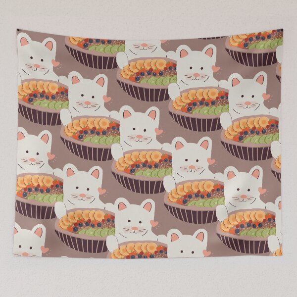 Item preview, Cat with Acai Berry Smoothie Superfood Bowl - Cat Patterns designed and sold by aaalou.