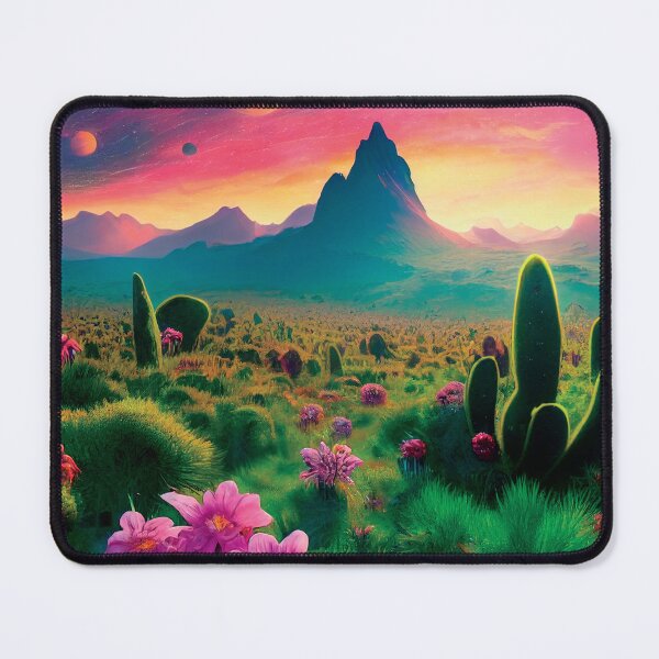 Item preview, a painting of a desert with flowers and mountains in the background designed and sold by DesignAtYO.