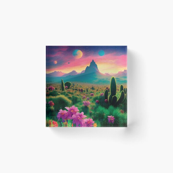 Item preview, a painting of a desert with flowers and mountains in the background designed and sold by DesignAtYO.