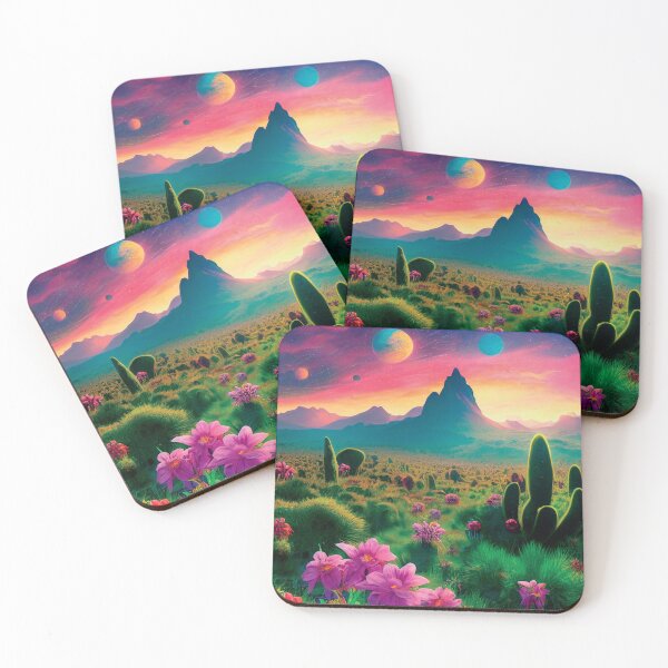 Item preview, a painting of a desert with flowers and mountains in the background designed and sold by DesignAtYO.