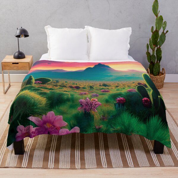 Item preview, a painting of a desert with flowers and mountains in the background designed and sold by DesignAtYO.