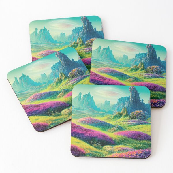 Item preview, a painting of a field of flowers with mountains in the background designed and sold by DesignAtYO.