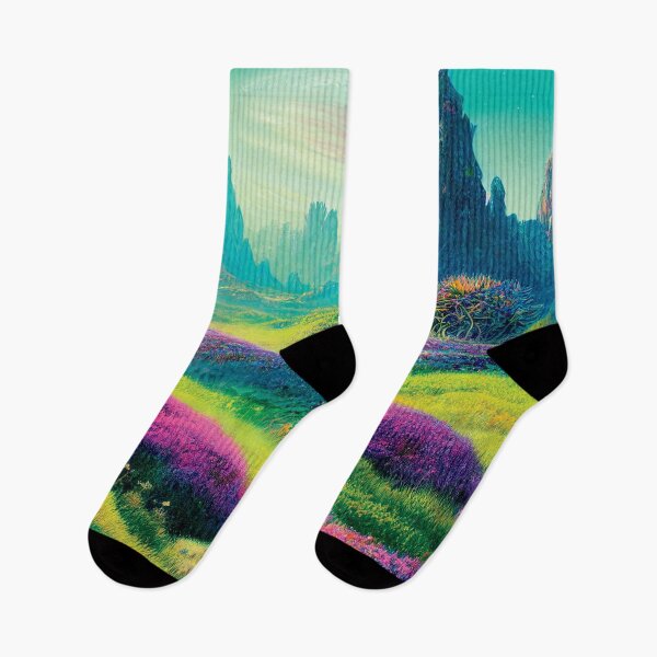 Item preview, a painting of a field of flowers with mountains in the background designed and sold by DesignAtYO.