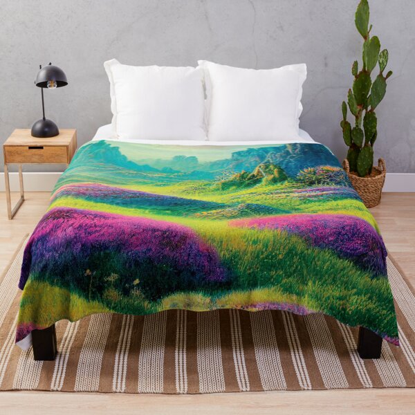 Item preview, a painting of a field of flowers with mountains in the background designed and sold by DesignAtYO.