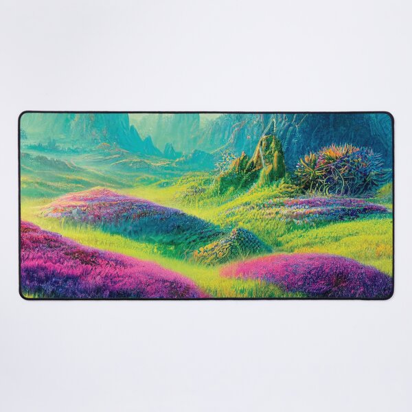 Item preview, a painting of a field of flowers with mountains in the background designed and sold by DesignAtYO.