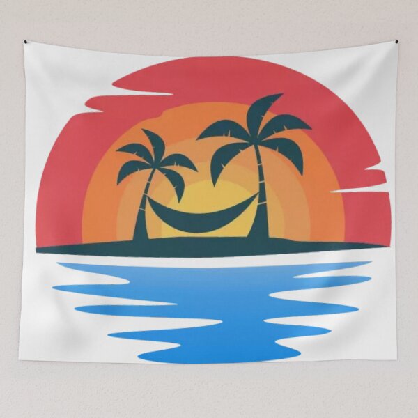 Item preview, Sunset and net hanged between two coconut palms behind the lake designed and sold by smitke.
