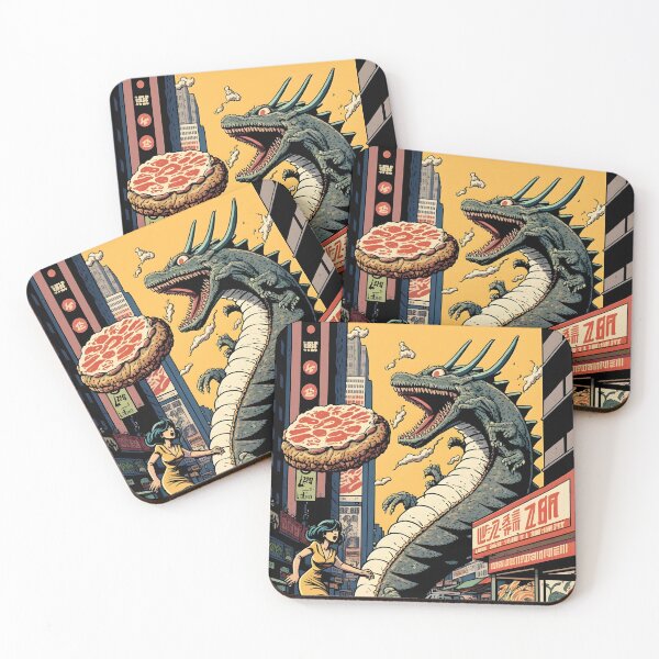 Item preview, Evil Dragon Eating Pizza Fantastic Japanese Anime Retro 60s designed and sold by AIWanderer.