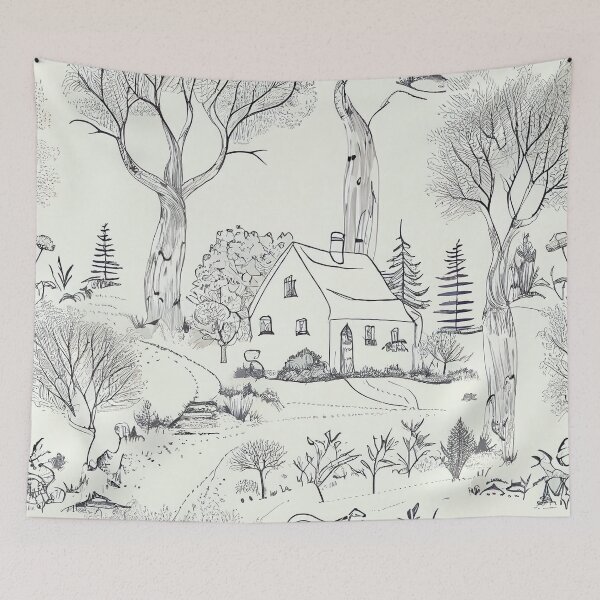 Item preview, Calming Cartoon White Sketched English Countryside Digital Painting designed and sold by CodeAndColors.