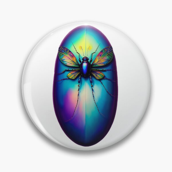 Item preview, Iridescent blue colorful floral weird insect bug in a pebble designed and sold by rockate.
