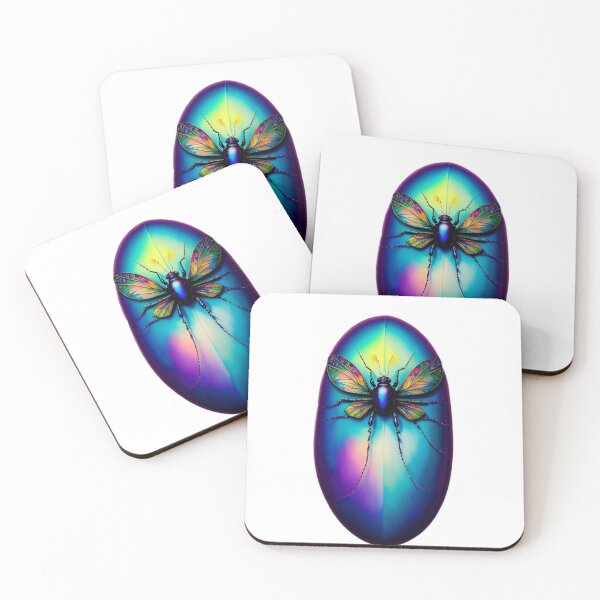 Item preview, Iridescent blue colorful floral weird insect bug in a pebble designed and sold by rockate.