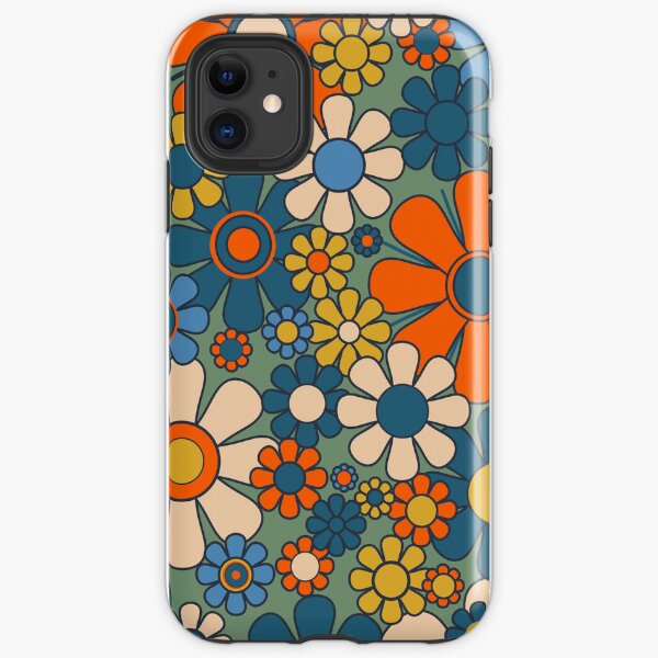 Item preview, Retro Garden Flowers Groovy Multicolor 60s 70s Floral Pattern Green Blue Orange Mustard designed and sold by kierkegaard.