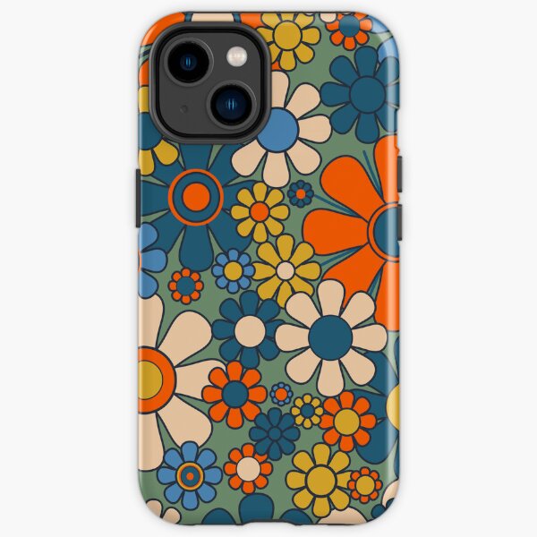 Item preview, Retro Garden Flowers Groovy Multicolor 60s 70s Floral Pattern Green Blue Orange Mustard designed and sold by kierkegaard.