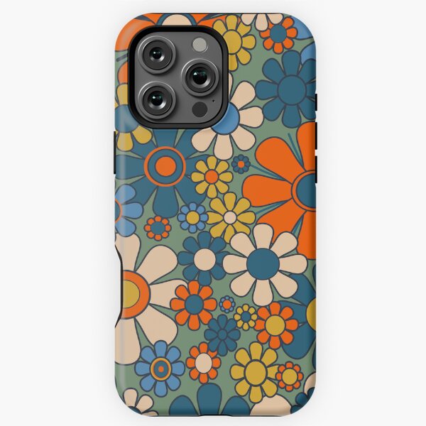 Item preview, Retro Garden Flowers Groovy Multicolor 60s 70s Floral Pattern Green Blue Orange Mustard designed and sold by kierkegaard.