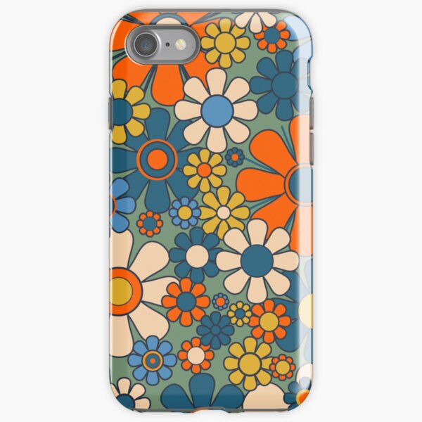 Item preview, Retro Garden Flowers Groovy Multicolor 60s 70s Floral Pattern Green Blue Orange Mustard designed and sold by kierkegaard.