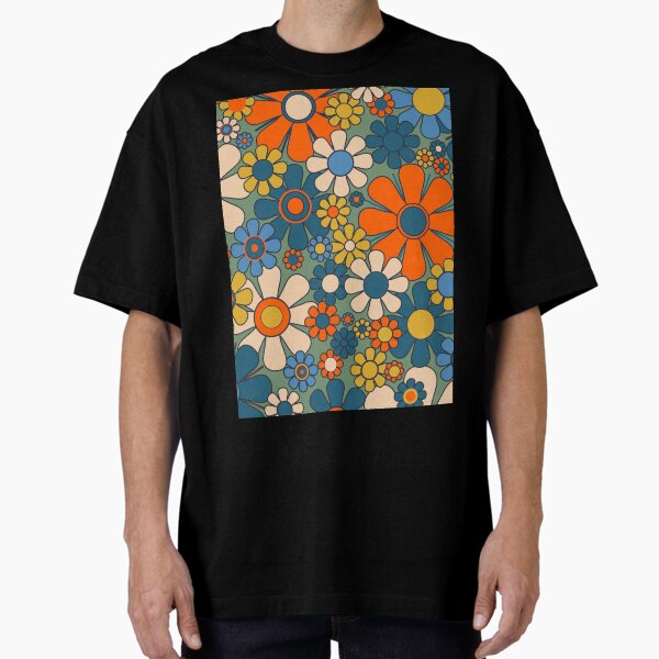 Item preview, Retro Garden Flowers Groovy Multicolor 60s 70s Floral Pattern Green Blue Orange Mustard designed and sold by kierkegaard.