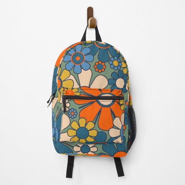 Item preview, Retro Garden Flowers Groovy Multicolor 60s 70s Floral Pattern Green Blue Orange Mustard designed and sold by kierkegaard.