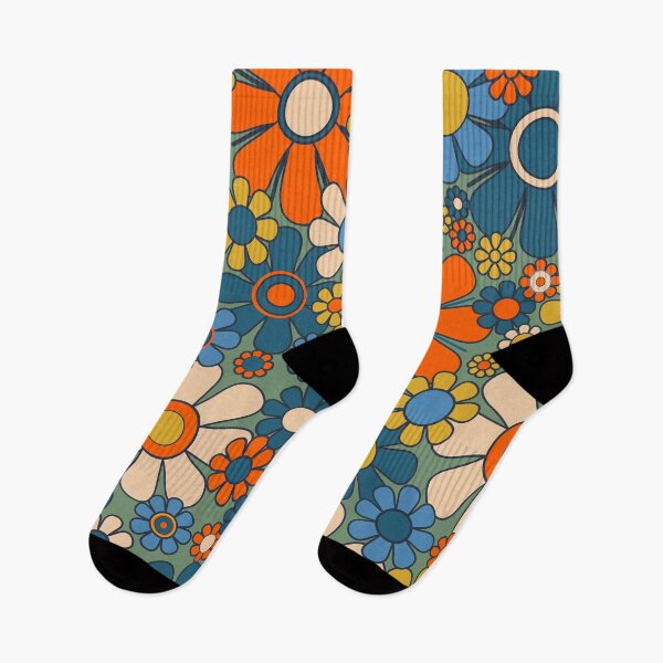 Item preview, Retro Garden Flowers Groovy Multicolor 60s 70s Floral Pattern Green Blue Orange Mustard designed and sold by kierkegaard.