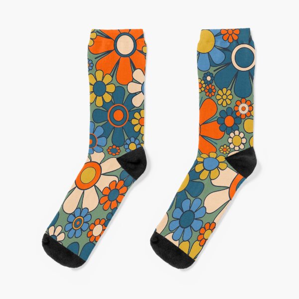 Item preview, Retro Garden Flowers Groovy Multicolor 60s 70s Floral Pattern Green Blue Orange Mustard designed and sold by kierkegaard.