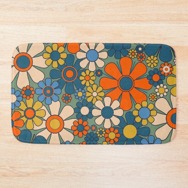 Item preview, Retro Garden Flowers Groovy Multicolor 60s 70s Floral Pattern Green Blue Orange Mustard designed and sold by kierkegaard.