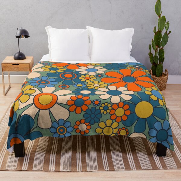 Item preview, Retro Garden Flowers Groovy Multicolor 60s 70s Floral Pattern Green Blue Orange Mustard designed and sold by kierkegaard.