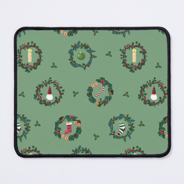 Item preview, Christmas Crown, Christmas wreaths with stockings, elves, candy cane, candle and Christmas ornament on green designed and sold by by Mònica Roca.