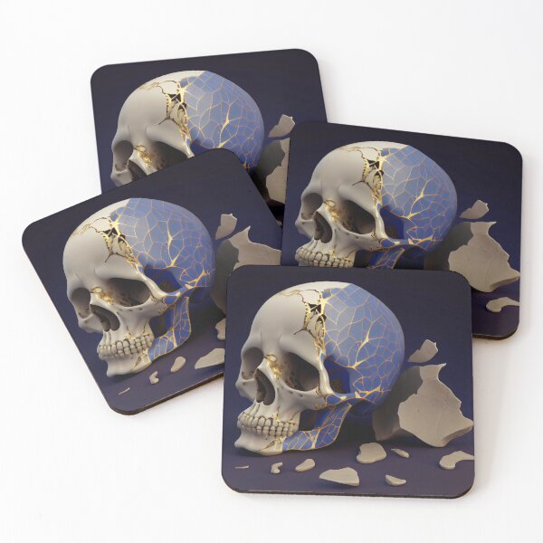 Item preview, Blue Kintsugi skull, Skull Art, Skull Wall Décor - Japanese art of Kintsugi 7 designed and sold by Obibobishop.